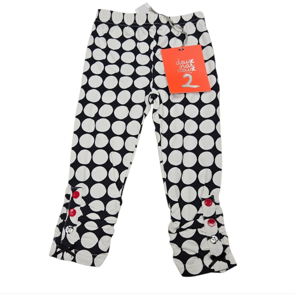 NWT Deux Par Deux Toddler Girl Polka Dot Black White Pants Circle 18 Months